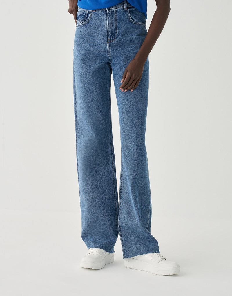 Kk Design Straight Fit Denim With Frayed Hem Blue