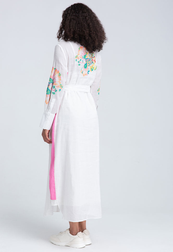 Choice Shirt Collar Embroidered Dress Off White