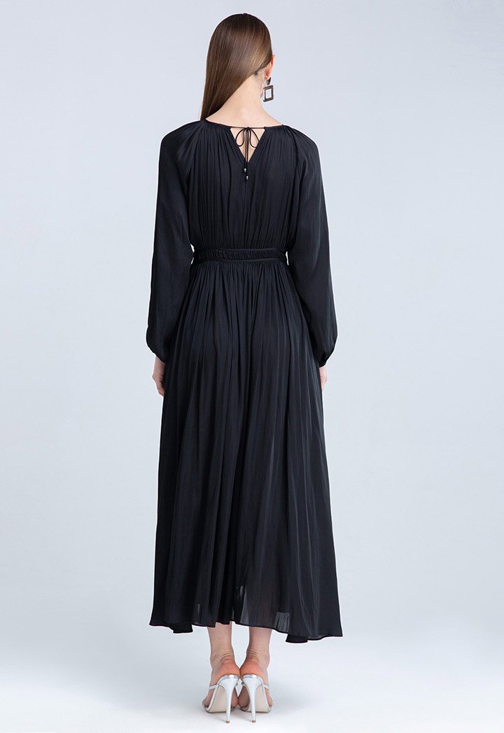 Choice Balloon Sleeve Pleated Dress Black