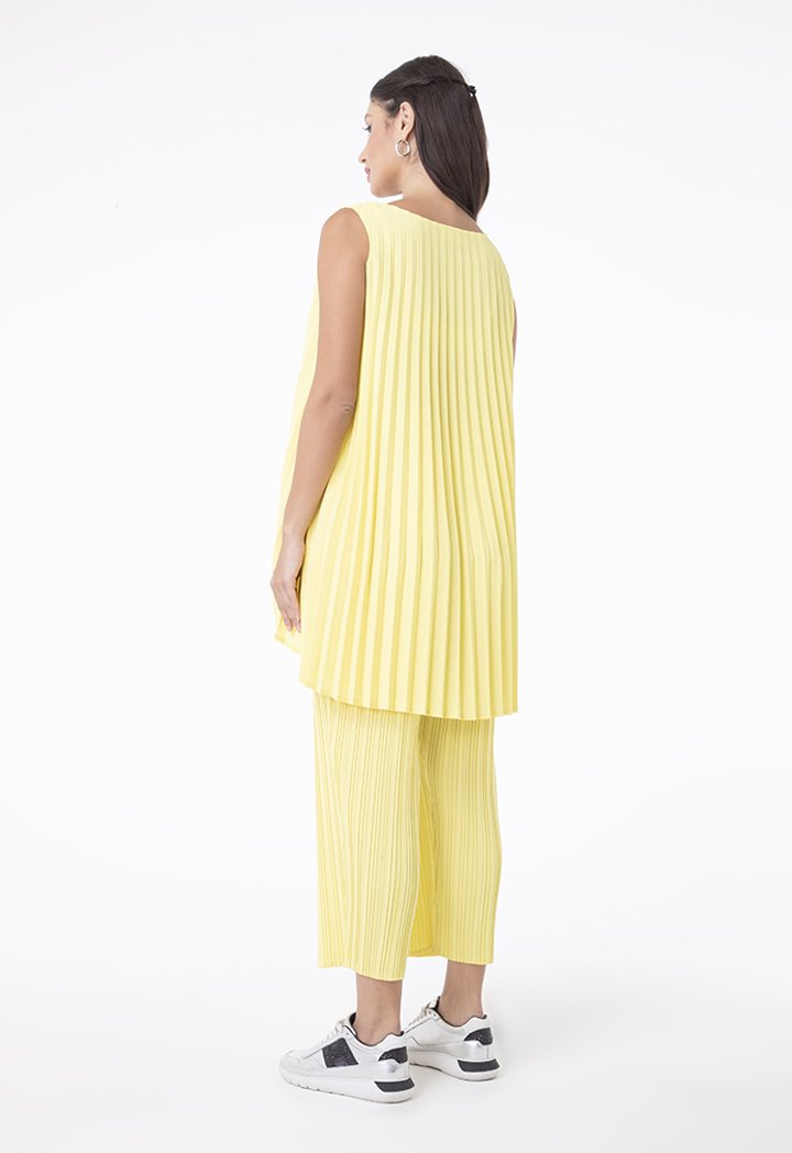 Choice Pleated High Low Sleeveless Top Yellow