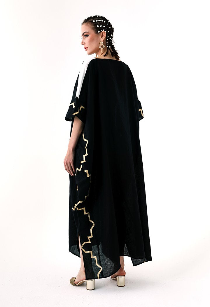 Choice Printed Side Detail Abaya Dress Black - Wardrobe Fashion