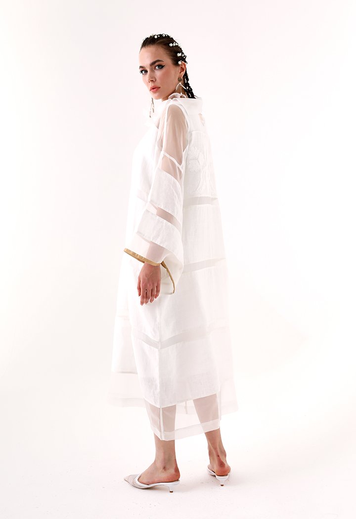 Choice Organza Trim Kaftan Dress Offwhite