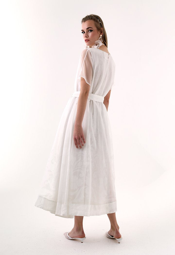 Choice Printed Organza Maxi Dress Offwhite