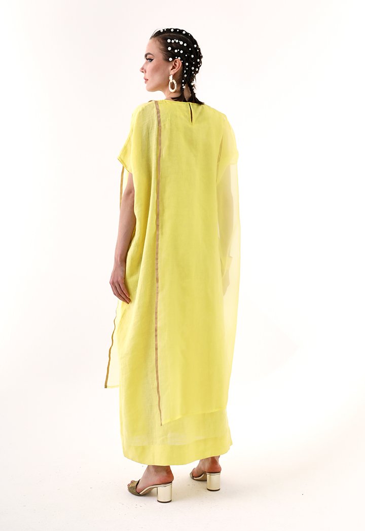 Choice Chiffon Overlay Kaftan Dress Yellow