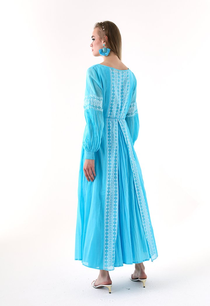 Choice Printed Beadwork Abaya Blue - Wardrobe Fashion