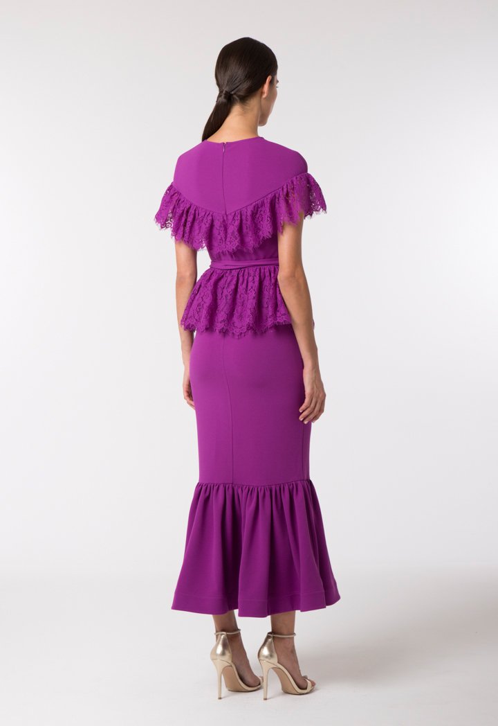 Choice Lace Trim Tiered Dress Purple