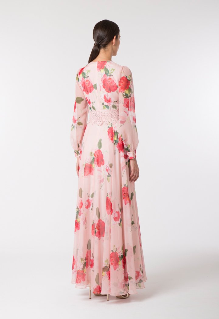 Choice Elegant Floral Chiffon Dress Pinkish Floral