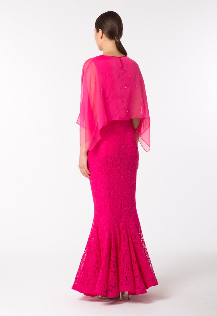 Choice Overlay Chiffon Mermaid Dress Fuchsia