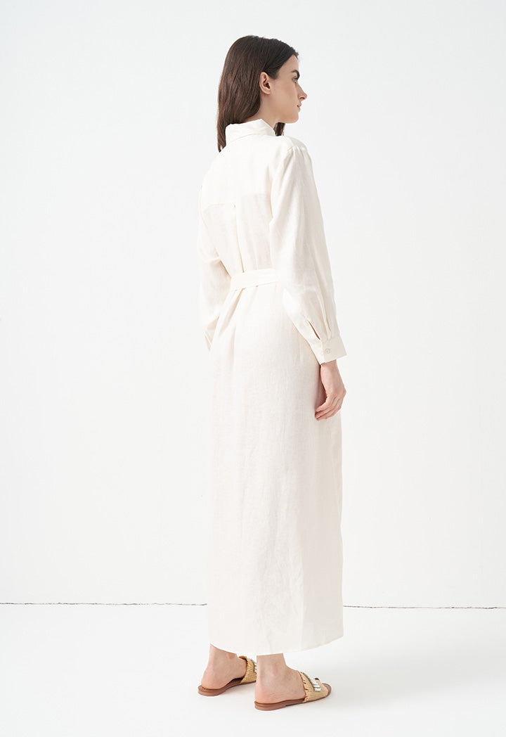 Choice Solid Maxi Shirt Dress Cream