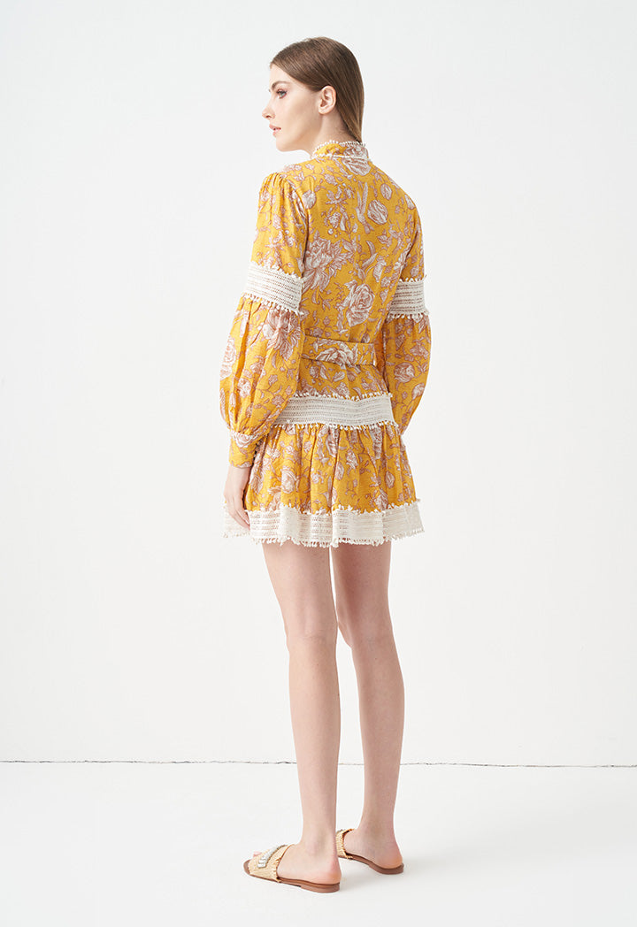 Choice Printed With Embroidered Detail Dress Yellow Print