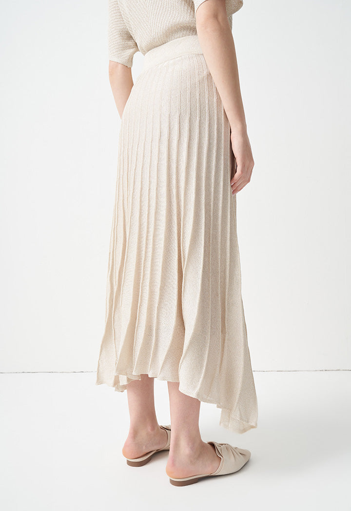 Choice Solid Pleated Midi Skirt Cream