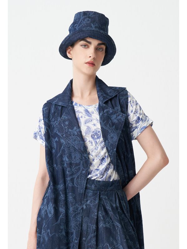 Choice Printed Bucket Denim Hat Blue