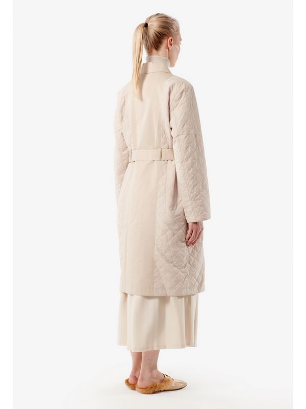 Choice Double Breasted Quilted Midi Coat Beige