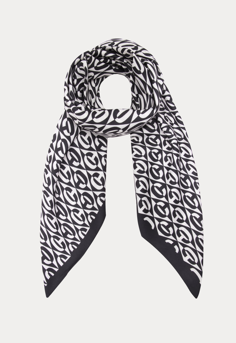 Choice Letter C Prints Satin Silk Scarf Black/White