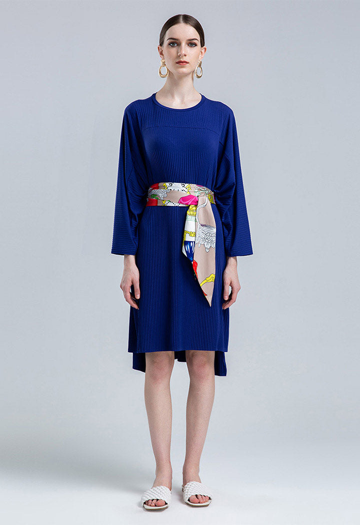 Choice Long Sleeve Pleated Dress Blue