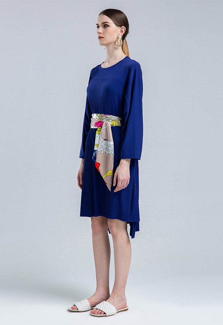 Choice Long Sleeve Pleated Dress Blue