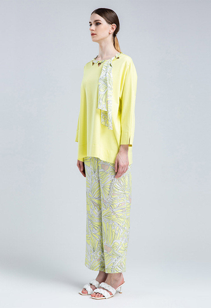 Choice Butterfly Print Tie Neck Blouse Yellow