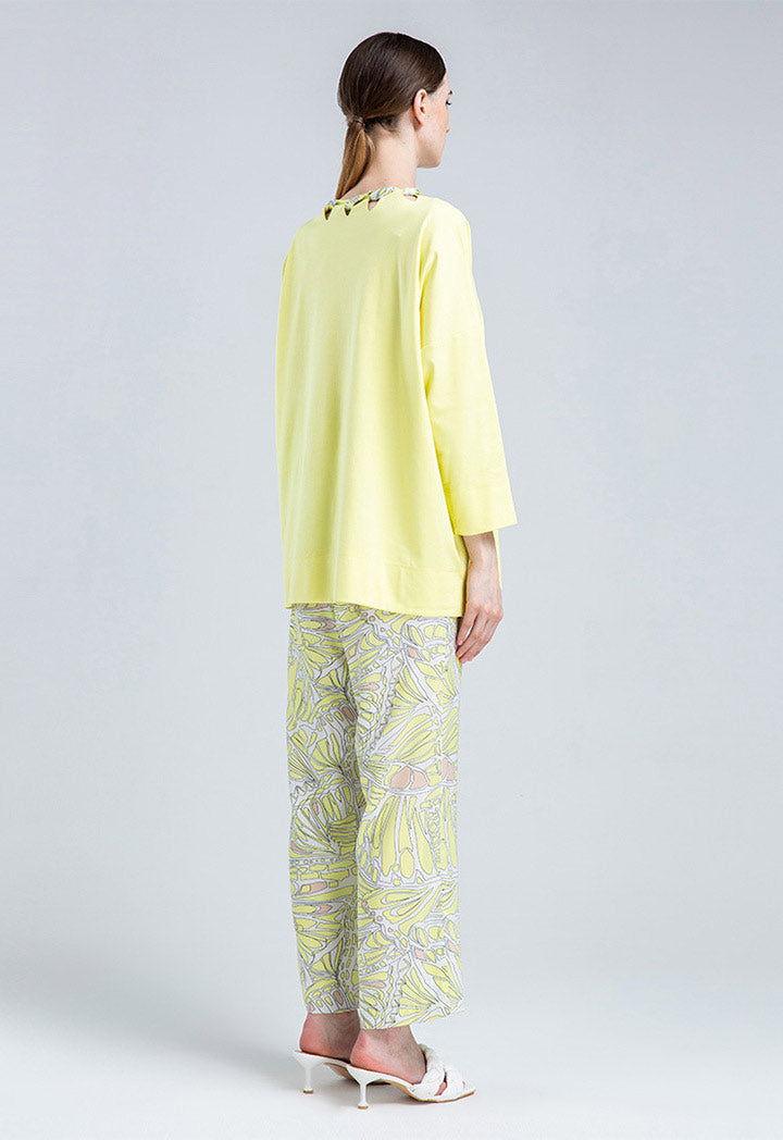 Choice Butterfly Print Tie Neck Blouse Yellow