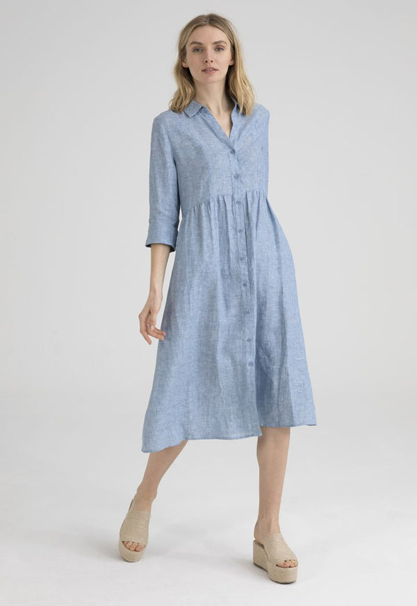 UNQ Long Sleeve Belted A-Line Midi Dress BLUE