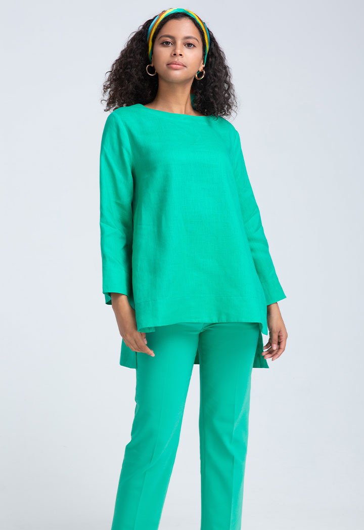 Choice High Low Tobac Blouse Green