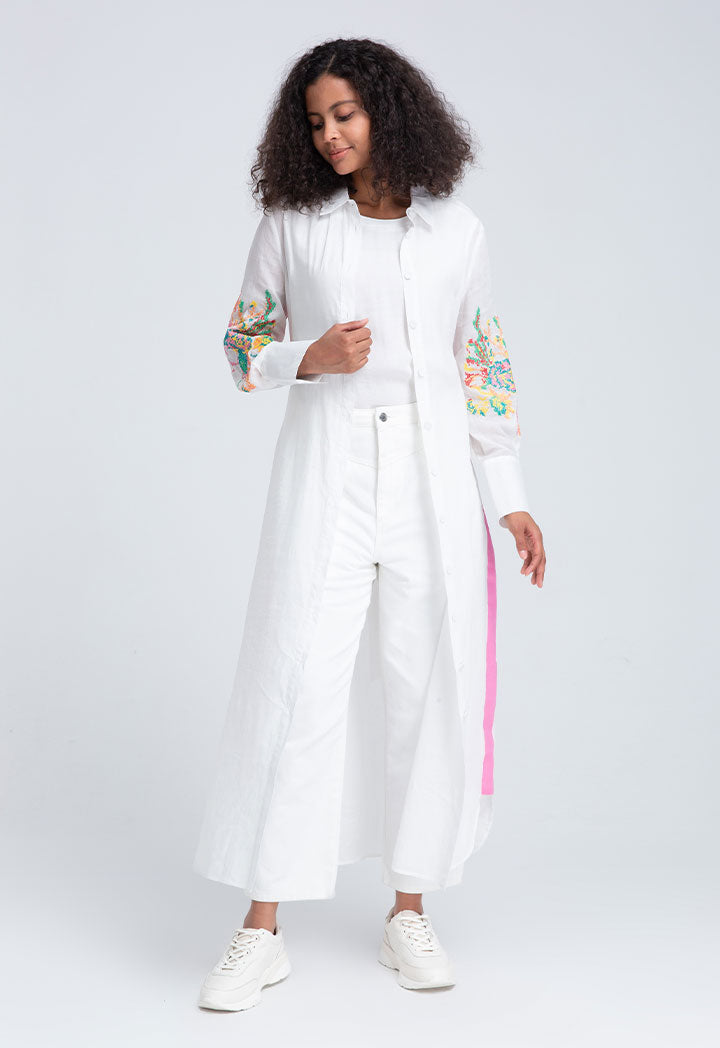 Choice Shirt Collar Embroidered Dress Off White