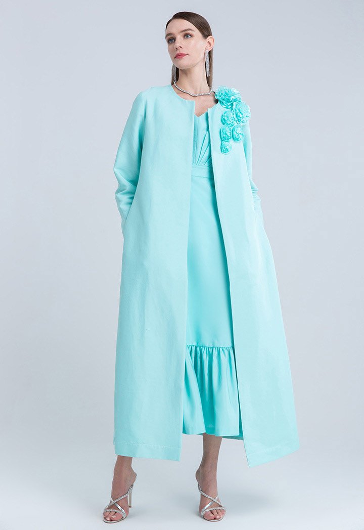 Choice Open Front Flower Embellished Coat Mint