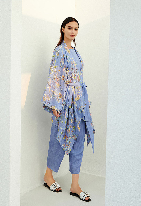 Choice Folkloric Stripes Linen Wide Leg Trouser Blue