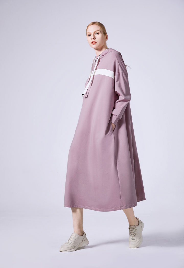 Choice Long Sleeve Hoodied Dress Light Lilac-Offwhite