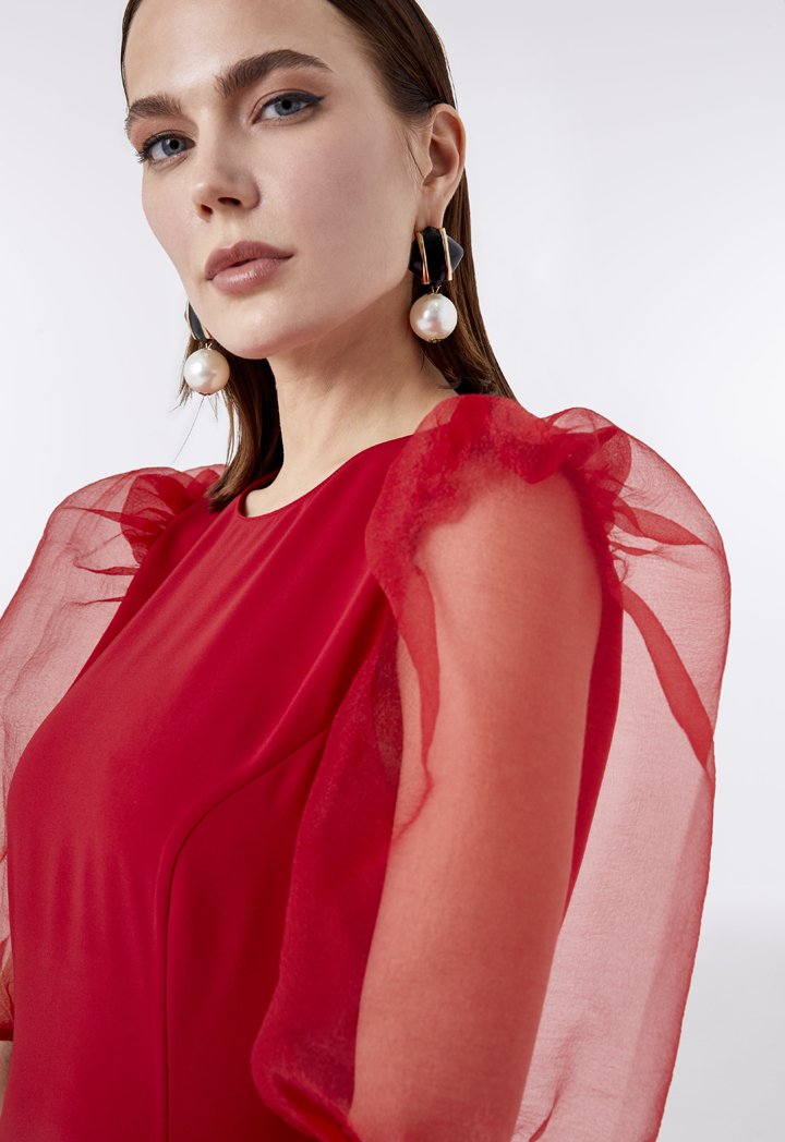 Choice Organza Puff Sleeves Blouse  Red - Wardrobe Fashion