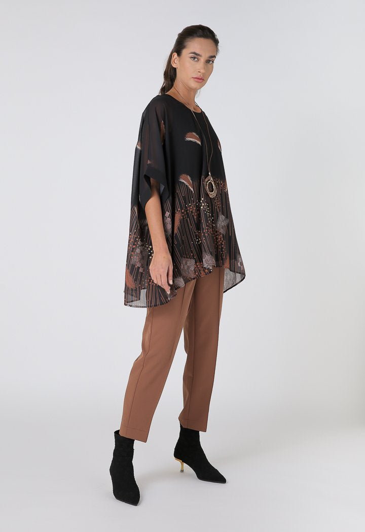 Choice Printed Wide Blouse With Plain Inner Black