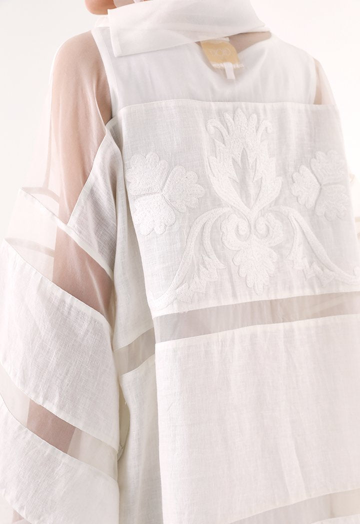 Choice Organza Trim Kaftan Dress Offwhite