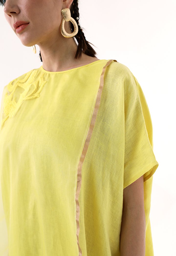 Choice Chiffon Overlay Kaftan Dress Yellow