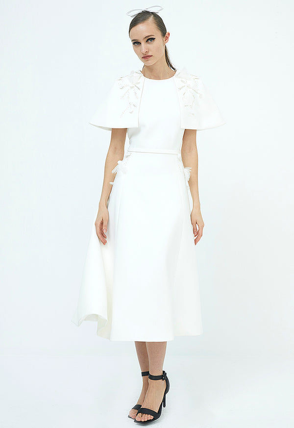 Choice Cape Sleeve Dress Off White