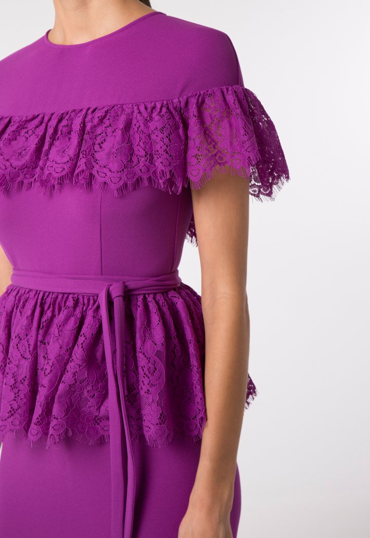 Choice Lace Trim Tiered Dress Purple