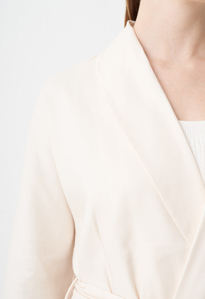 Choice Open-Front Belted Blazer Cream