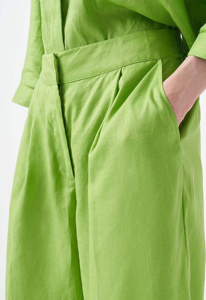 Choice Wide Leg Solid Trousers Green