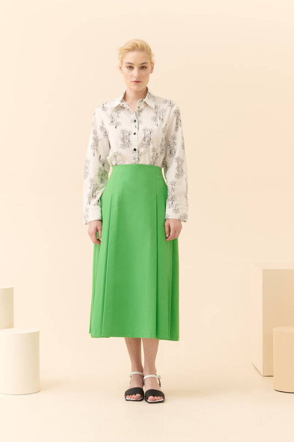 Roman Solid Pleated Midi Skirt Green