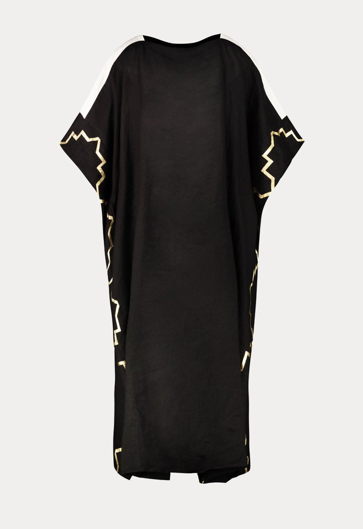 Choice Printed Side Detail Abaya Dress Black - Wardrobe Fashion