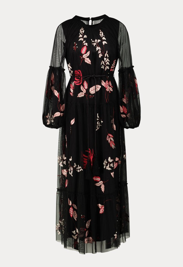 Choice Floral Embroidered Chiffon Dress Black - Wardrobe Fashion