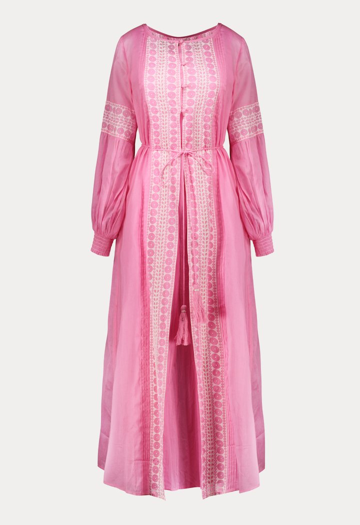 Choice Printed Beadwork Abaya Pink - Wardrobe Fashion