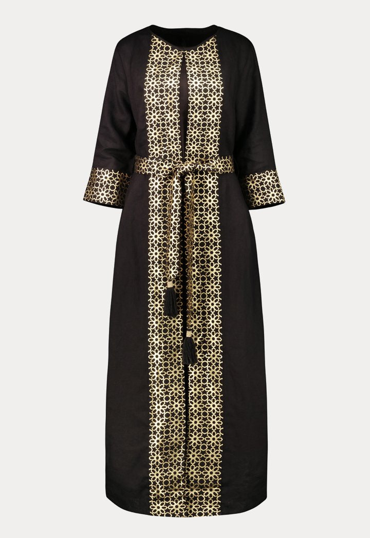 Choice Geometric Gold Print Abaya  Black - Wardrobe Fashion