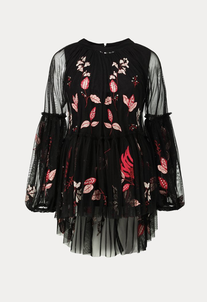 Choice Floral Embroidered Chiffon Blouse Black - Wardrobe Fashion