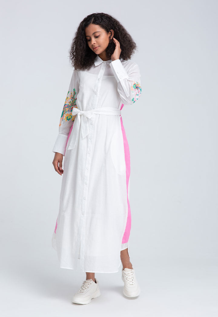 Choice Shirt Collar Embroidered Dress Off White