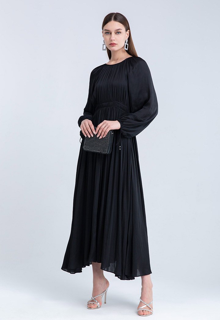 Choice Balloon Sleeve Pleated Dress Black