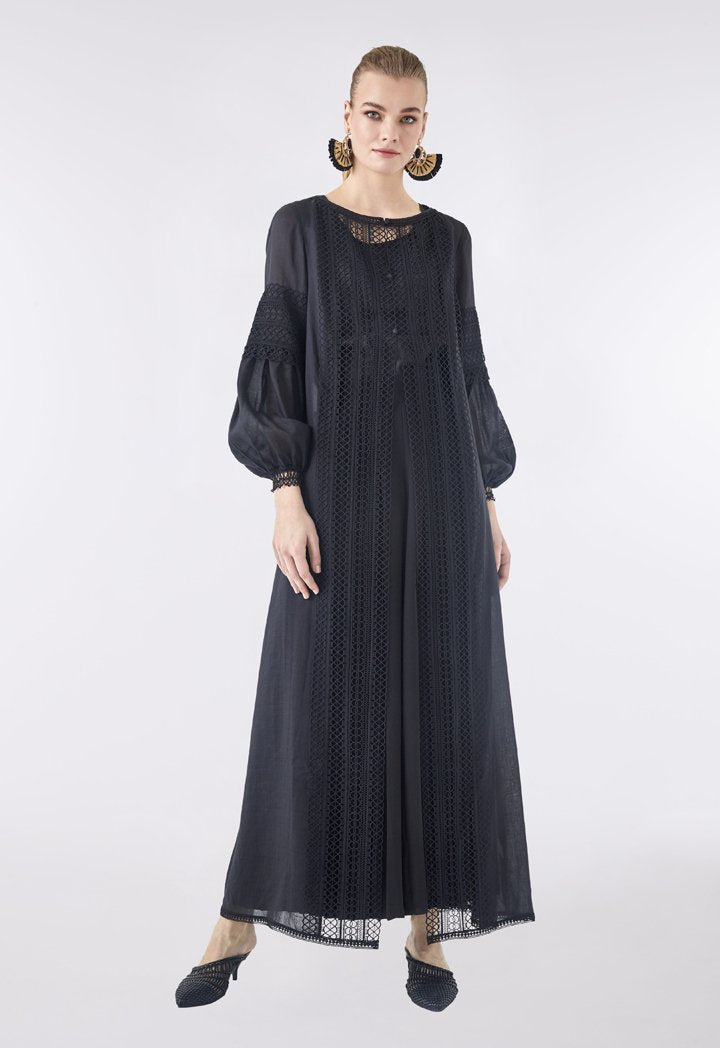 Choice Lace Embroidered Maxi Outerwear Black - Wardrobe Fashion