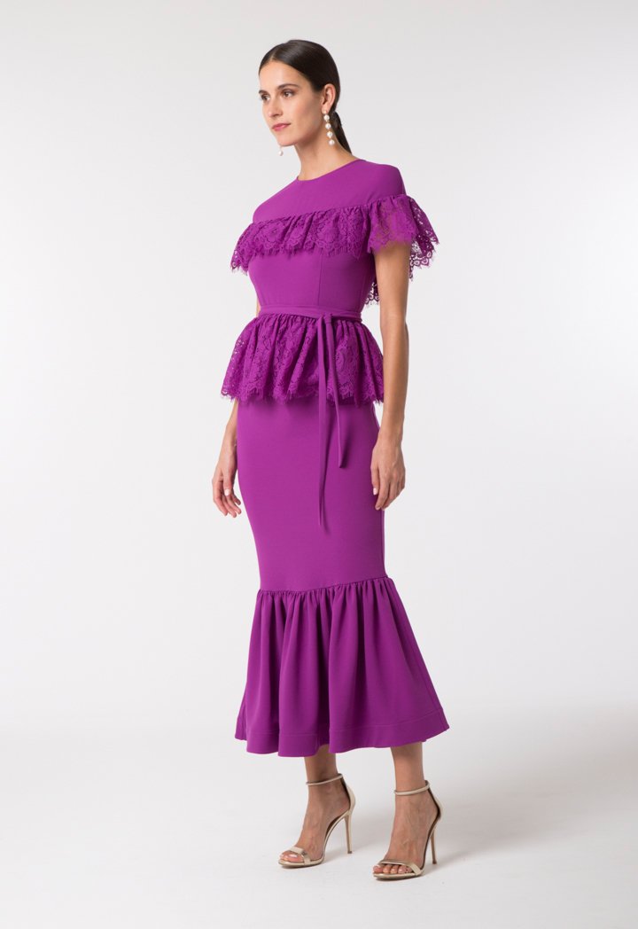 Choice Lace Trim Tiered Dress Purple