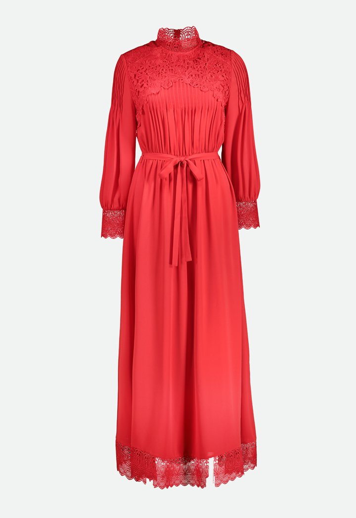 Choice Chiffon Pleated Lace Dress Red