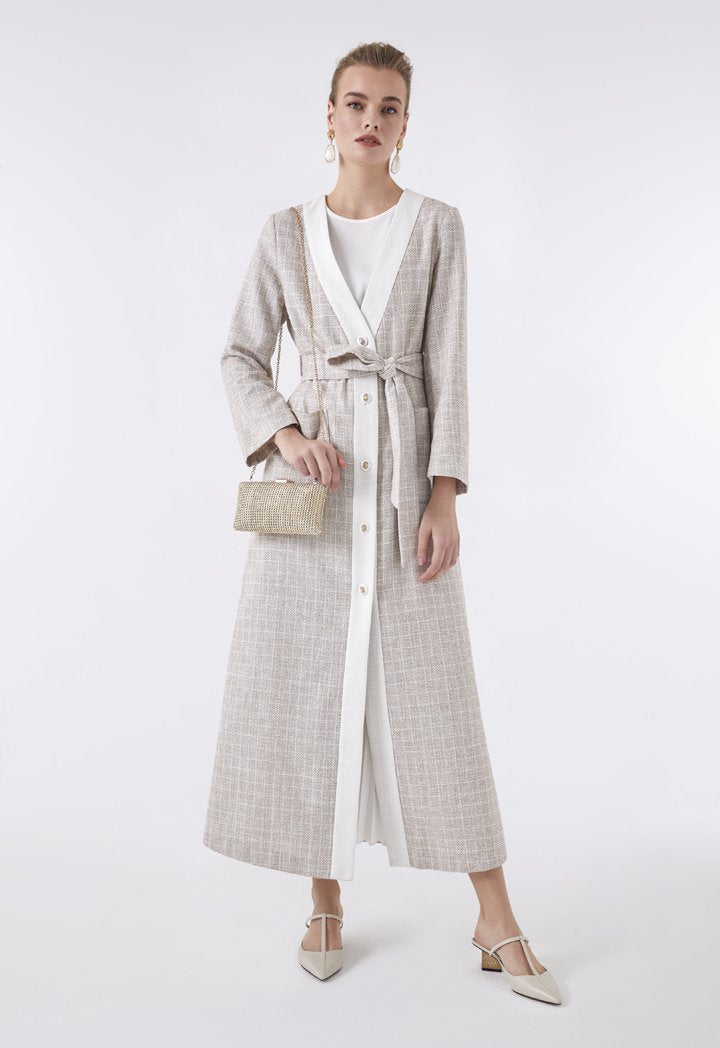 Choice Maxi Tweed Outerwear Beige - Wardrobe Fashion