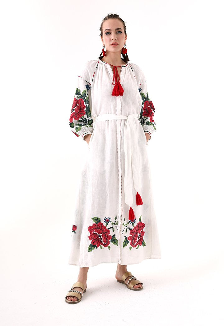 Choice Floral Embroidered Outer Dress Offwhite