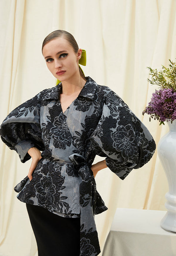 Choice Jacquard Overlapped Balloon Shirt Black